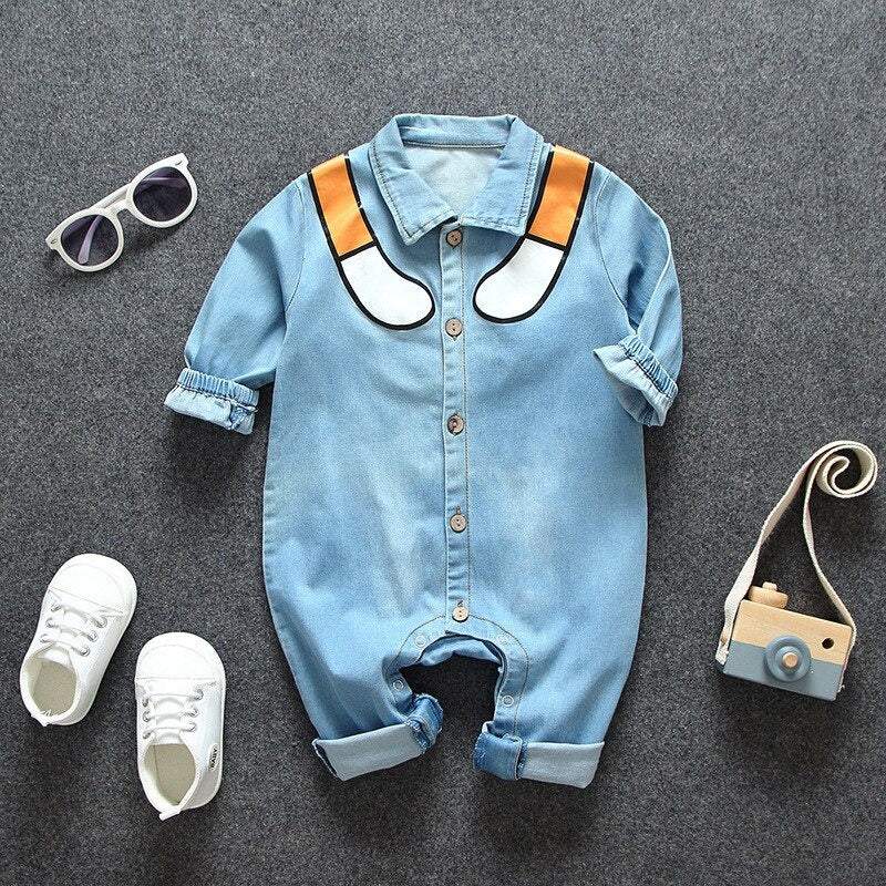 Macacão Jeans Bebê Menino Manga Longa |  6-24 M-azul,denim,jeans,macacão,macacão bebê,macacão manga longa,menino