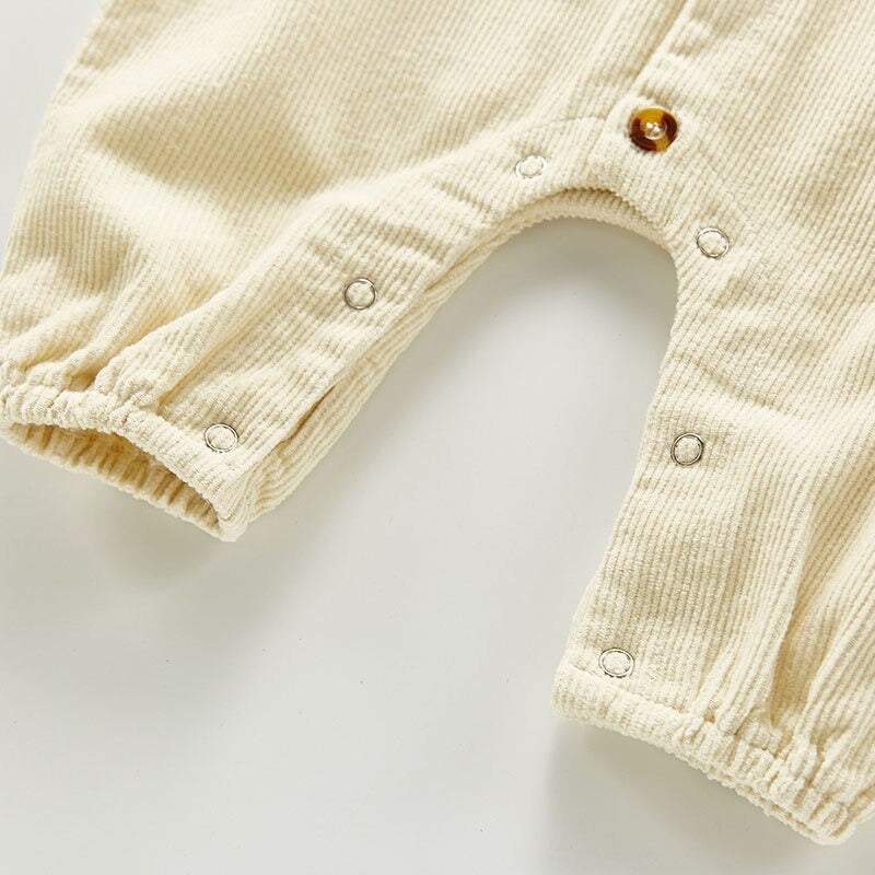 Macacão Veludo Cotelê Manga Longa Bebê Menino / Menina | 3 Meses - 3 Anos-creme,inverno,macacão,macacão de bebê,macacão de menino,marrom,menina,menino,veludo