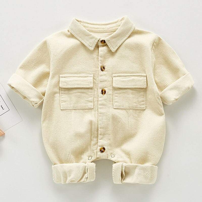 Macacão Veludo Cotelê Manga Longa Bebê Menino / Menina | 3 Meses - 3 Anos-creme,inverno,macacão,macacão de bebê,macacão de menino,marrom,menina,menino,veludo