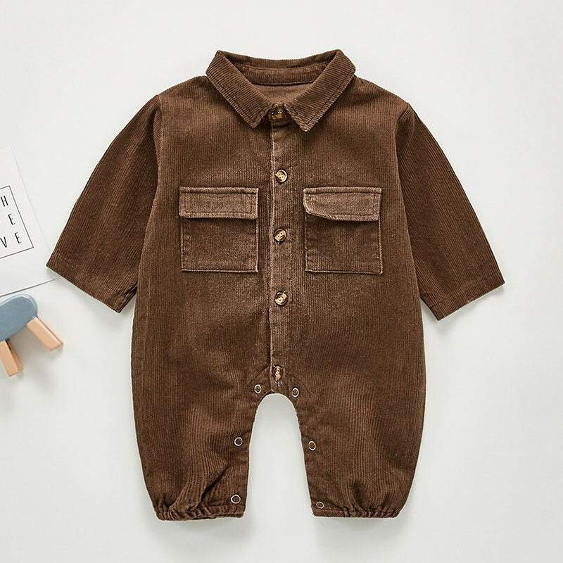 Macacão Veludo Cotelê Manga Longa Bebê Menino / Menina | 3 Meses - 3 Anos-creme,inverno,macacão,macacão de bebê,macacão de menino,marrom,menina,menino,veludo