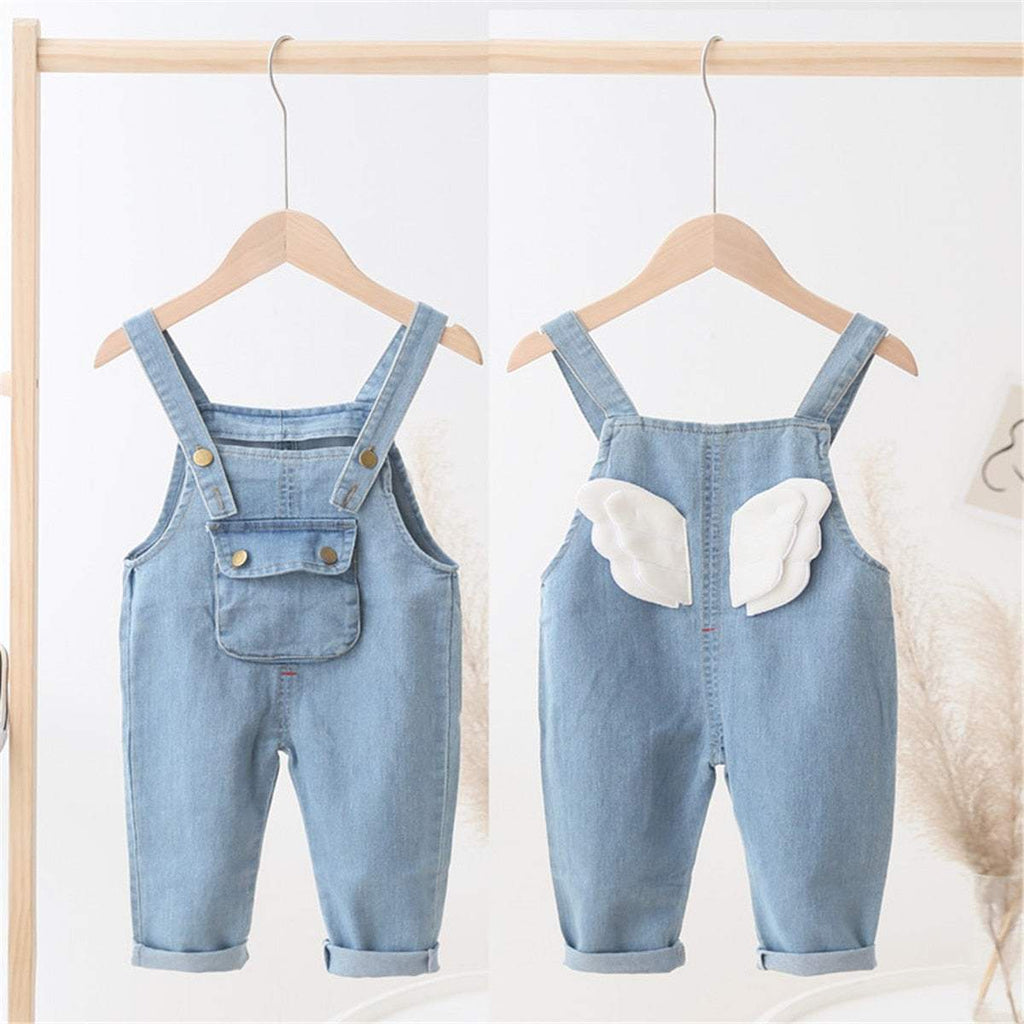 Macacão Jeans Asas de Anjo Bebê Menina/Menino | 9M-4 Anos-anjo,asas de anjo,azul,branco,jardineira,jeans,macacão,menina,menino