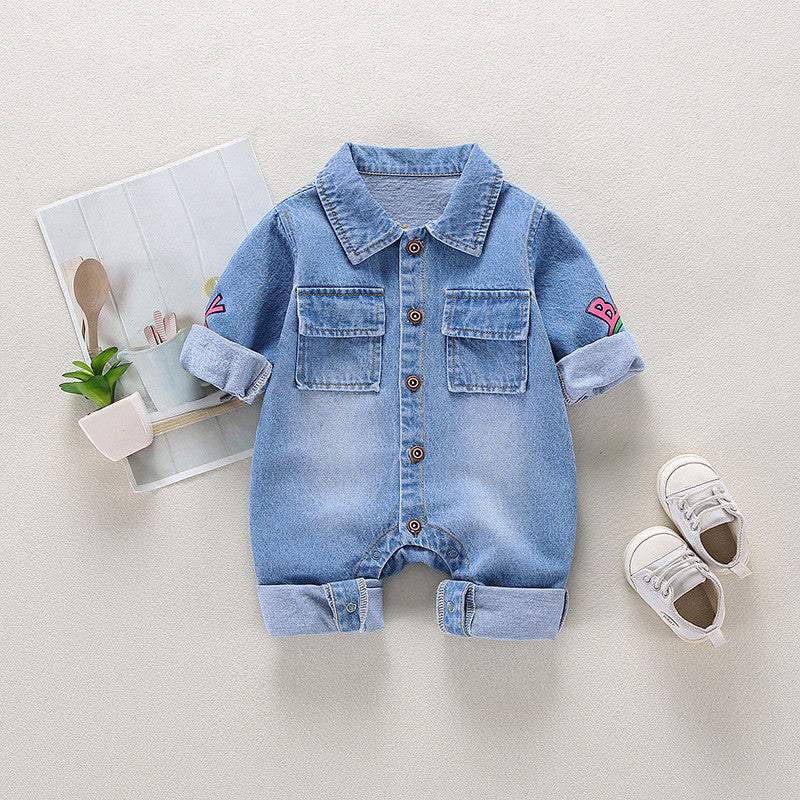 Macacão Jeans Bebê Menino Manga Longa |  6-24 M-azul,denim,jeans,macacão,macacão bebê,macacão manga longa,menino