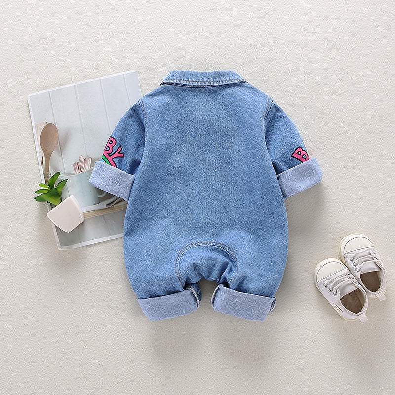 Macacão Jeans Bebê Menino Manga Longa |  6-24 M-azul,denim,jeans,macacão,macacão bebê,macacão manga longa,menino