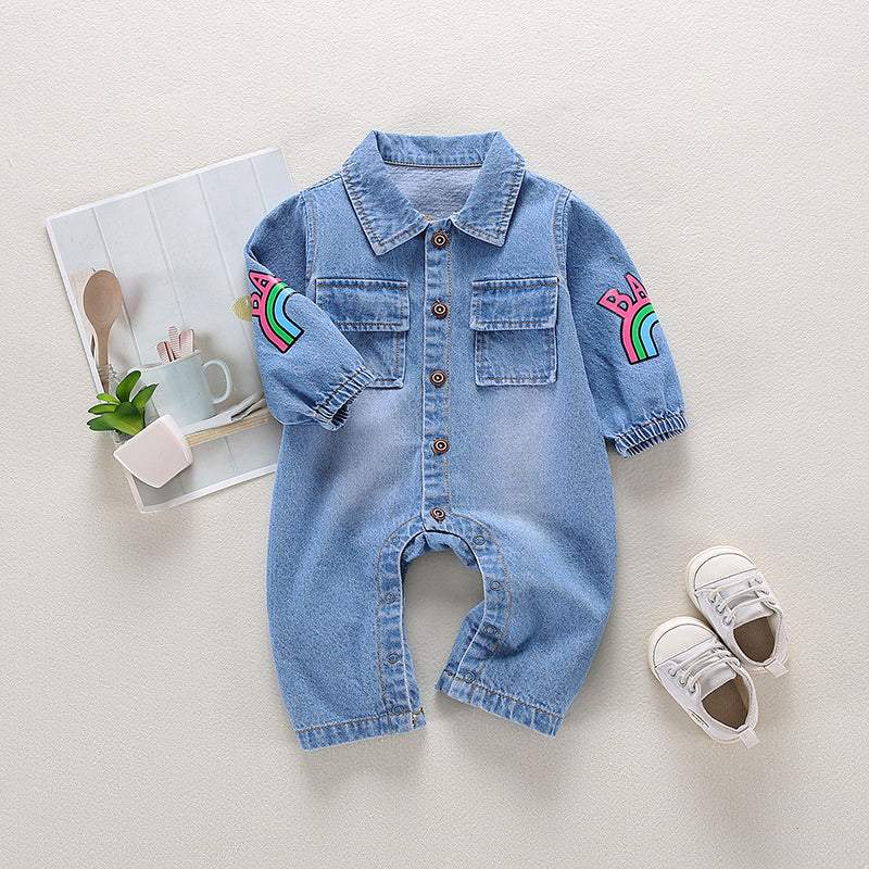 Macacão Jeans Bebê Menino Manga Longa |  6-24 M-azul,denim,jeans,macacão,macacão bebê,macacão manga longa,menino