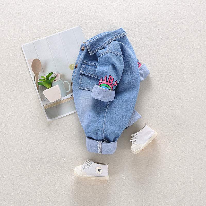 Macacão Jeans Bebê Menino Manga Longa |  6-24 M-azul,denim,jeans,macacão,macacão bebê,macacão manga longa,menino