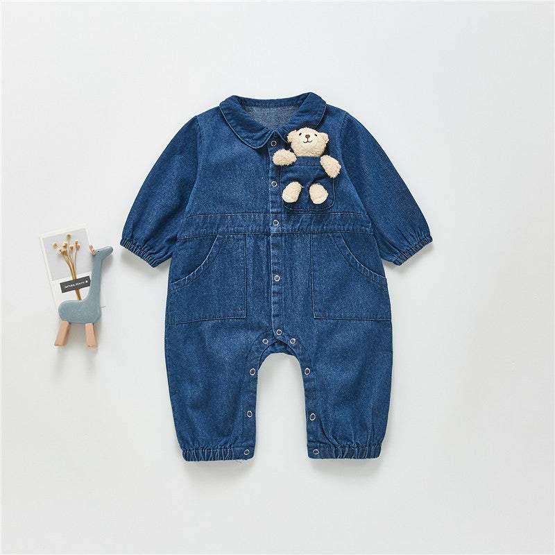 Macacão Jeans Ursinho Bebê Menina Menino | 3-30 Meses-Macacão Jeans Bebê,Macacão Jeans Bebê menina,Macacão Jeans Bebê menino,Macacão Jeans Ursinho Bebê,menino