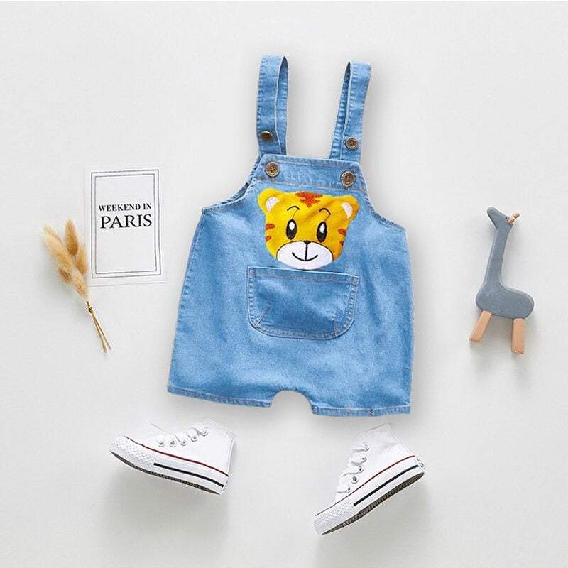 Macacão Jeans Claro Jardineira Bebê Menina/Menino Bichinhos | 6 Meses-3 Anos-azul,bichinhos,menina,menino,roupa bebe,roupa menina