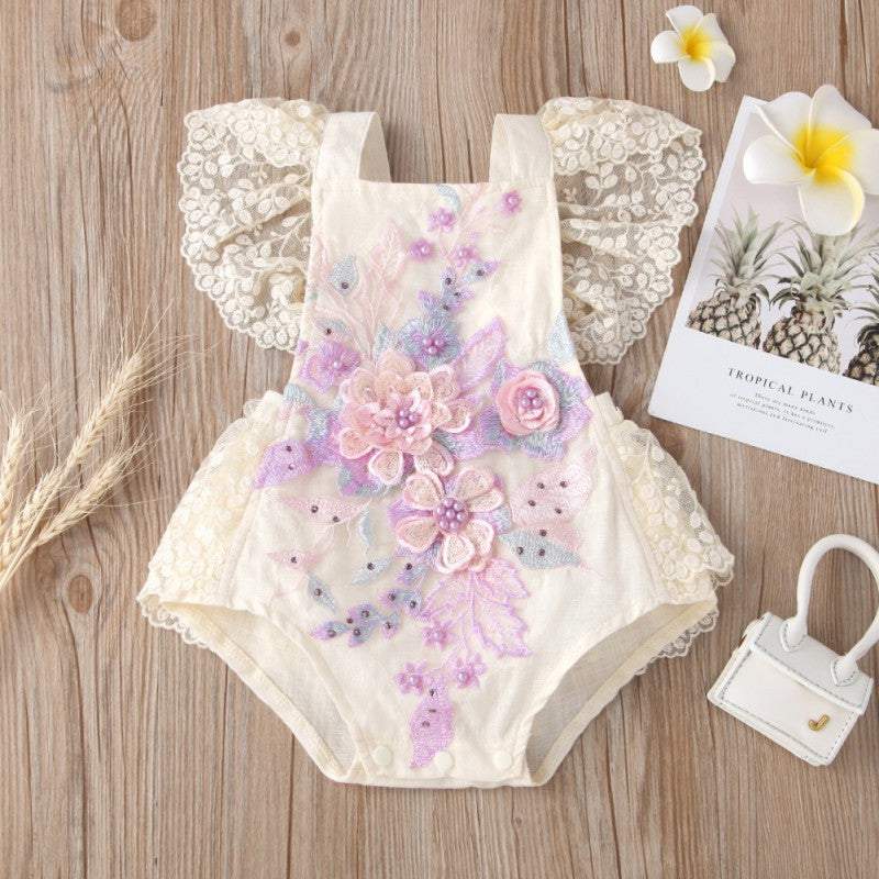 Vestidos-Body de Renda Bordados Bebê Menina Verão