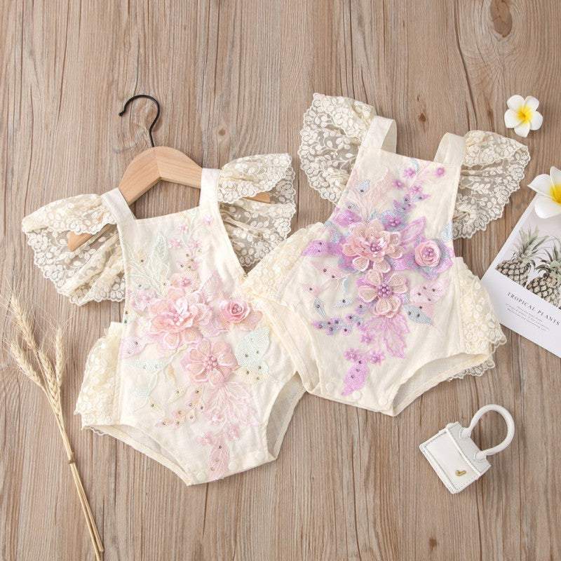 Macaquinho de Renda Bordados Bebê Menina Verão | 6 - 24 Meses-azul,body menina,bordados,flores,Macaquinho de Renda Bebê Menina 1 ano,Macaquinho de Renda Bebê Menina 2 anos,Macaquinho de Renda Bordados Bebê Menina Verão,paetês,perola,rosa,vestido menina