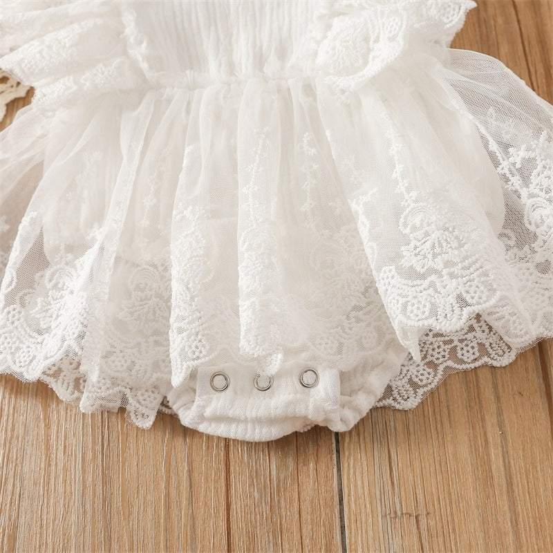 Vestido-Macaquinho Branco c/Renda Batizado Bebê Menina | 1-24 Meses-macaquinho bebê,macaquinho branco,macaquinho com renda,macaquinho menina,macaquinho verão