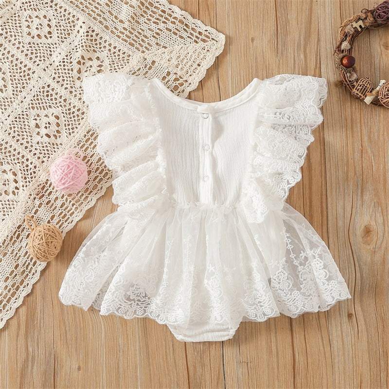 Vestido-Macaquinho Branco c/Renda Batizado Bebê Menina | 1-24 Meses-macaquinho bebê,macaquinho branco,macaquinho com renda,macaquinho menina,macaquinho verão