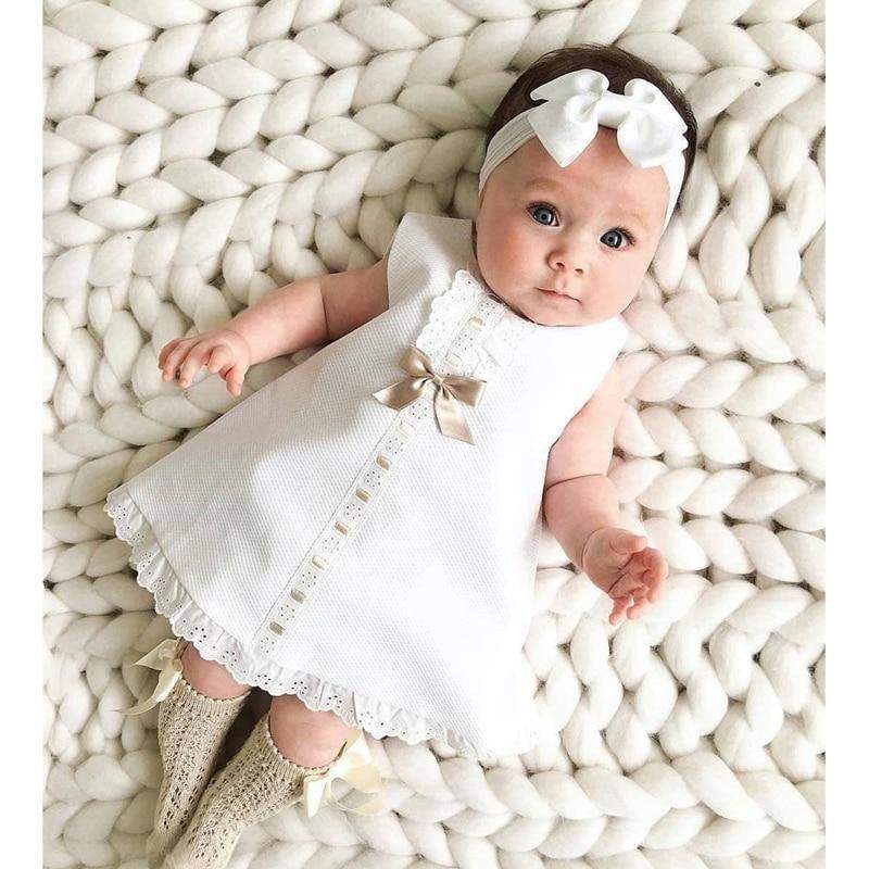 Vestido Batizado Bebê Menina Branco Verão c/ Laço 1-12 Meses
