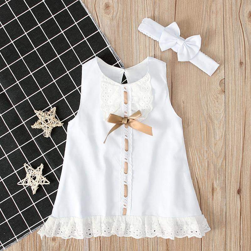 Vestido Batizado Bebê Menina Branco Verão c/ Laço | 1-12 Meses-Attena Baby Shop-vestido,vestido bebe,vestido branco,vestido de verão,vestido verão