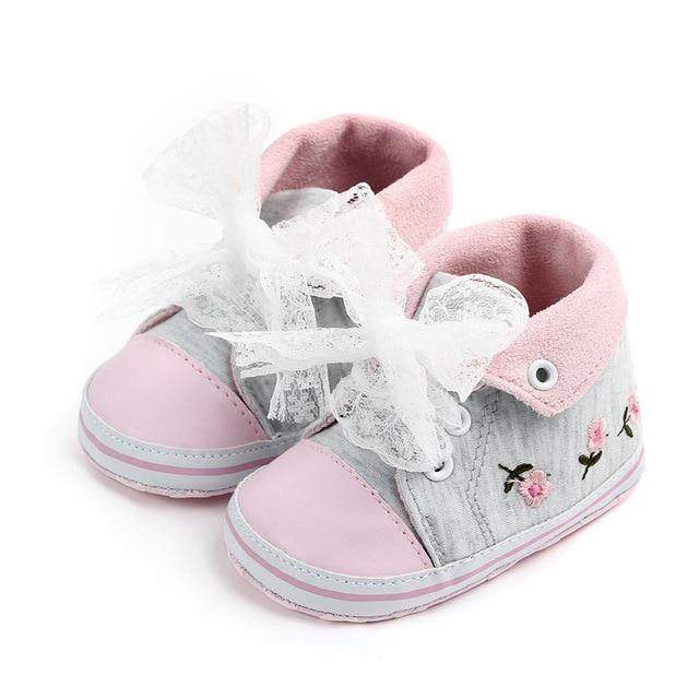 Tênis Floral Bordado Bebê Menina | 1-18 Meses-Internacional-acessório,acessório de bebê,menina,roupa menina,sapato,sapato de bebe,tenis