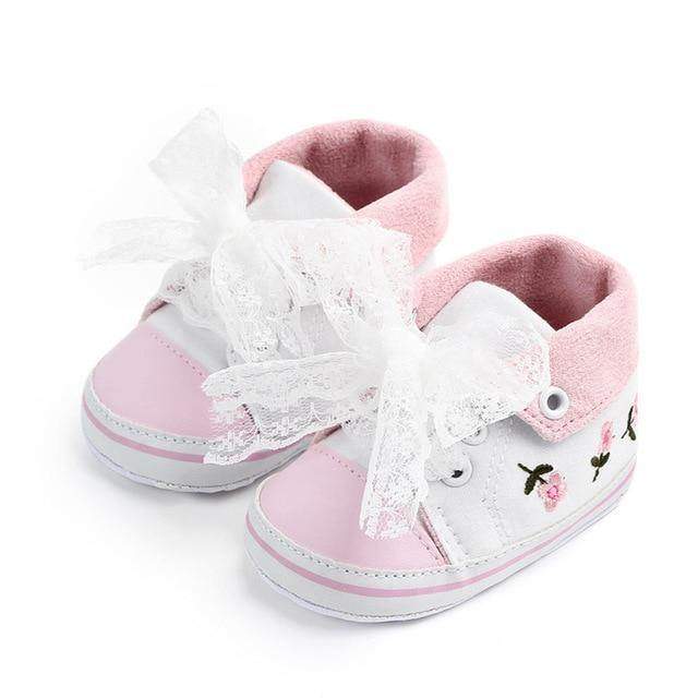 Tênis Floral Bordado Bebê Menina | 1-18 Meses-Internacional-acessório,acessório de bebê,menina,roupa menina,sapato,sapato de bebe,tenis