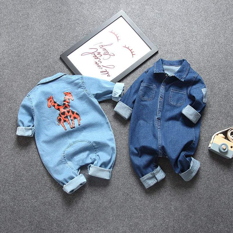 Macacão Jeans Bebê Menino Manga Longa |  6-24 M-azul,denim,jeans,macacão,macacão bebê,macacão manga longa,menino