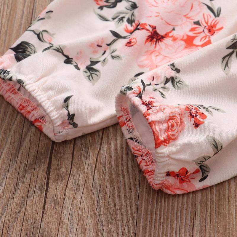 Conjunto Blusa Manga + Calça Floral +Laço Bebê Menina | 1-24 Meses-Internacional-bebe menina,conjunto,conjunto body calça,conjunto de inverno,menina