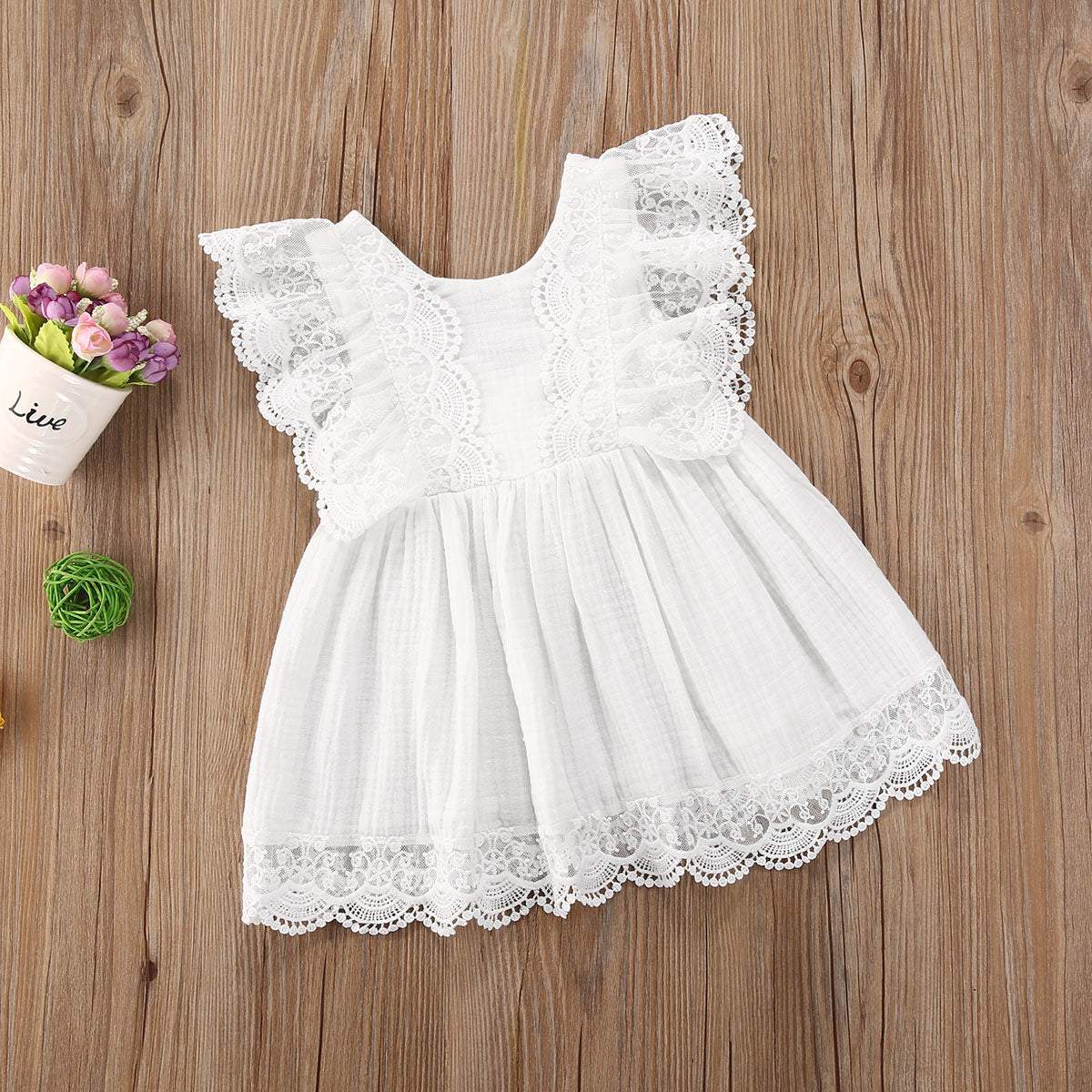 Vestido de Renda Branco Babados Bebê Menina Verão 6M- Anos