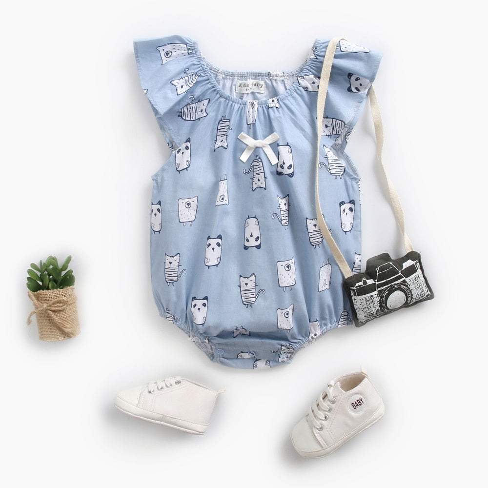 Macaquinho Estampado Verão para Bebê Menina - Algodão | 0-3 Anos-abacaxi,azul,branco,estampado,flores,gatinhos,macaquinho menina,menina,verão,xadrez