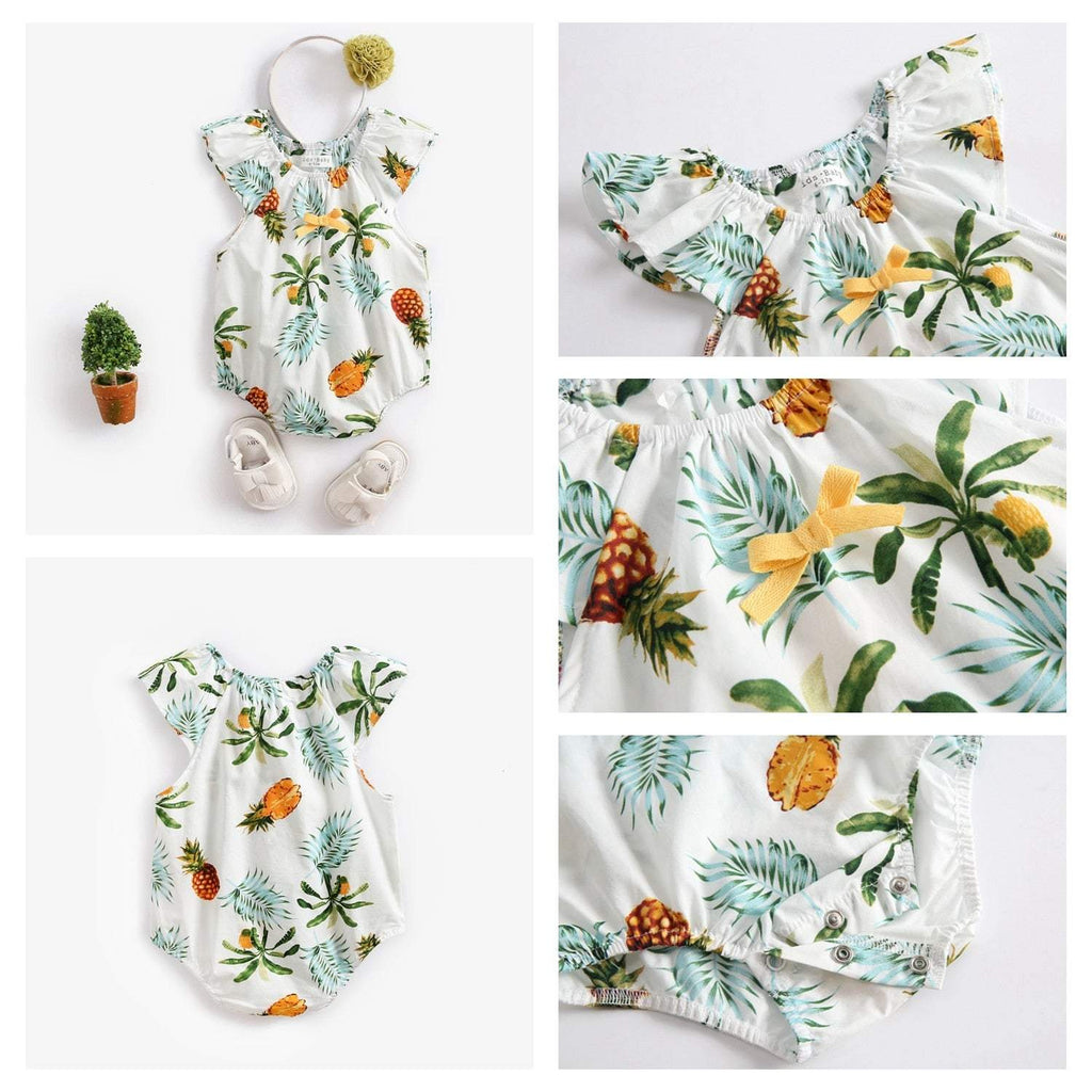 Macaquinho Estampado Verão para Bebê Menina - Algodão | 0-3 Anos-abacaxi,azul,branco,estampado,flores,gatinhos,macaquinho menina,menina,verão,xadrez