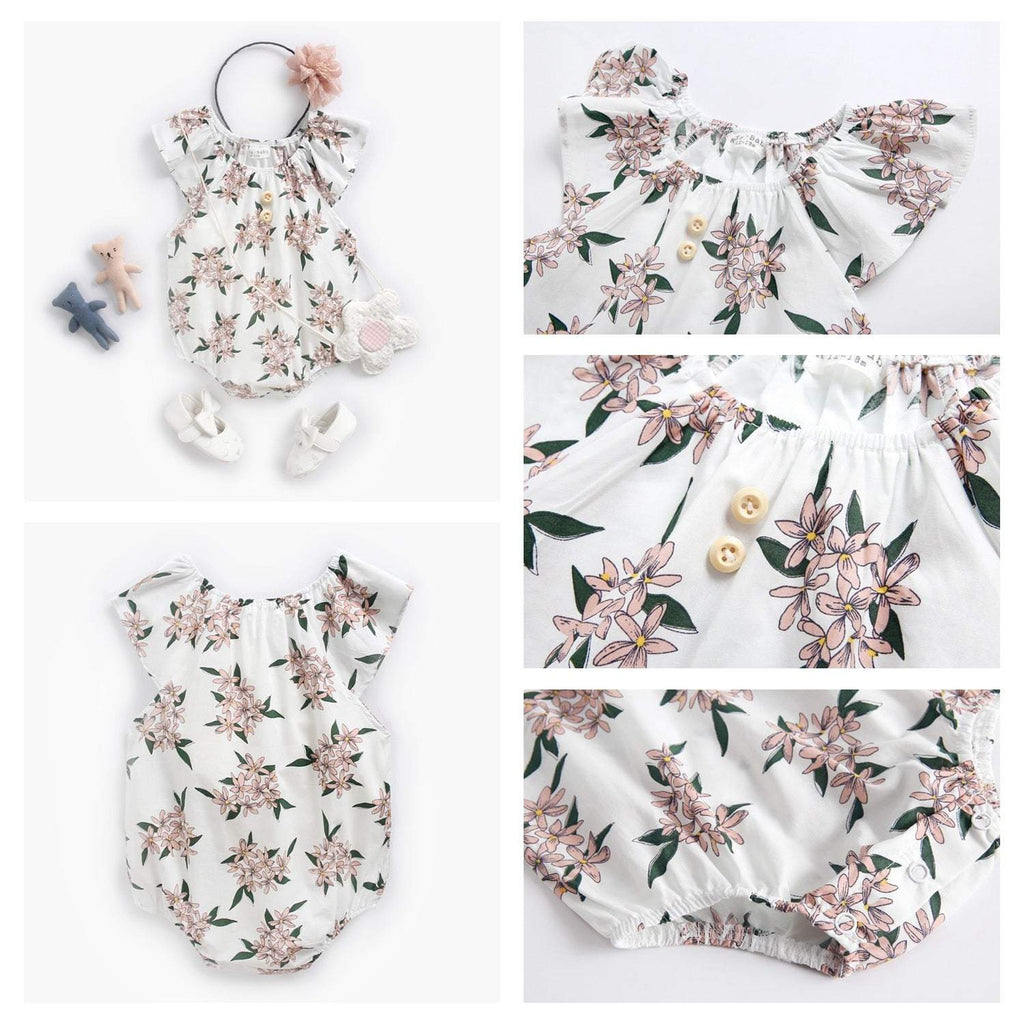 Macaquinho Estampado Verão para Bebê Menina - Algodão | 0-3 Anos-abacaxi,azul,branco,estampado,flores,gatinhos,macaquinho menina,menina,verão,xadrez