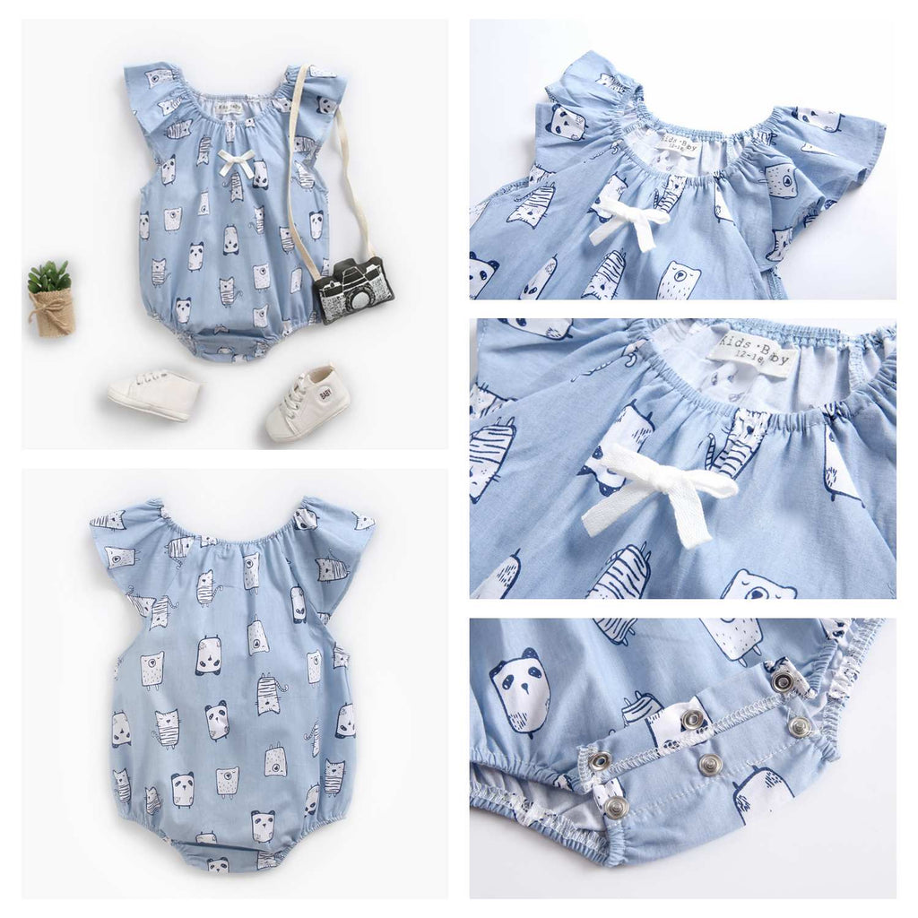 Macaquinho Estampado Verão para Bebê Menina - Algodão | 0-3 Anos-abacaxi,azul,branco,estampado,flores,gatinhos,macaquinho menina,menina,verão,xadrez