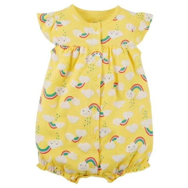 Macaquinho Regata de Verão Bebê Menina Floral Unicórnio | 6-24 Meses-amarelo,azul,bichinhos,branco,floral,lilás,listrado,macacão algodão,macacão menina,macaquinho,menina,regat,rosa,verde,vermelho