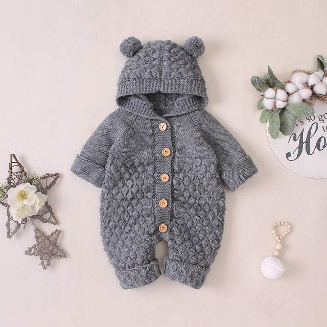 Macacão Tricô com Capuz Orelhinhas Bebê Menino Menina | 0-24 Meses-macacão de bebê de inverno,macacão de bebê tricot,macacão de bebê tricô,macacão de bebê tricô AZUL,macacão de bebê tricô branco,macacão de bebê tricô cinza,macacão de bebê tricô rosa,macacão de bebê tricô unisex,macacão tricotado de bebê,macacão tricô,menina,menino