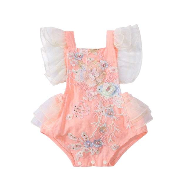 Macaquinho de Renda Bordado Festa Bebê Menina | 6-24 Meses-azul,babados,bordado,macaquinho,menina,perolas,renda,rosa,roupa menina,verão