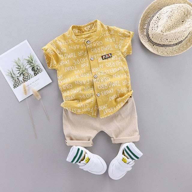 Conjunto de Verão Bebê Menino Camisa Manga Curta + Short | 9 Meses -4 Anos-conjunto,conjunto bebê menino,conjunto de verão menino,macacão,verão