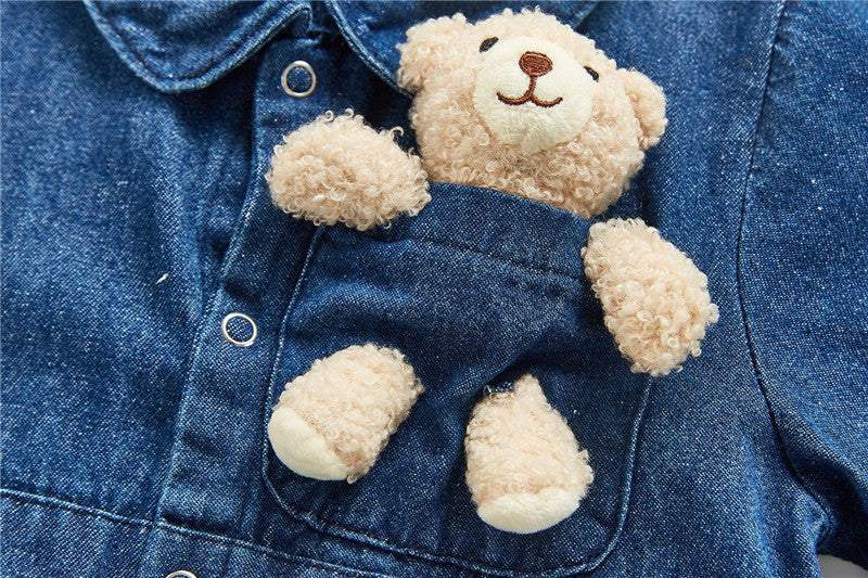 Macacão Jeans Ursinho Bebê Menina Menino | 3-30 Meses-Macacão Jeans Bebê,Macacão Jeans Bebê menina,Macacão Jeans Bebê menino,Macacão Jeans Ursinho Bebê,menino