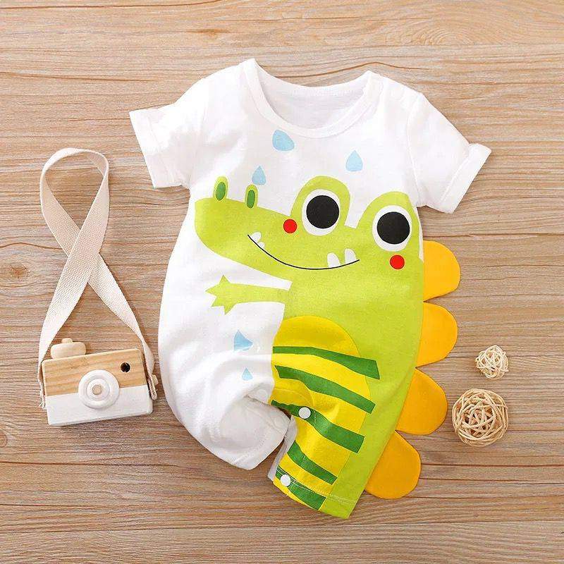 Macaquinho Dino Bichinhos Verão Manga Curta Bebê Menino | 0-18 Meses-bichinhos,jacaré,macacão de bebê,macacão de verão bebê,macacão estampado de bebê,macaquinho de algodão para bebê,macaquinho estampado bebê,macaquinho estampado bebê verão,macaquinho para bebê,menina,menino