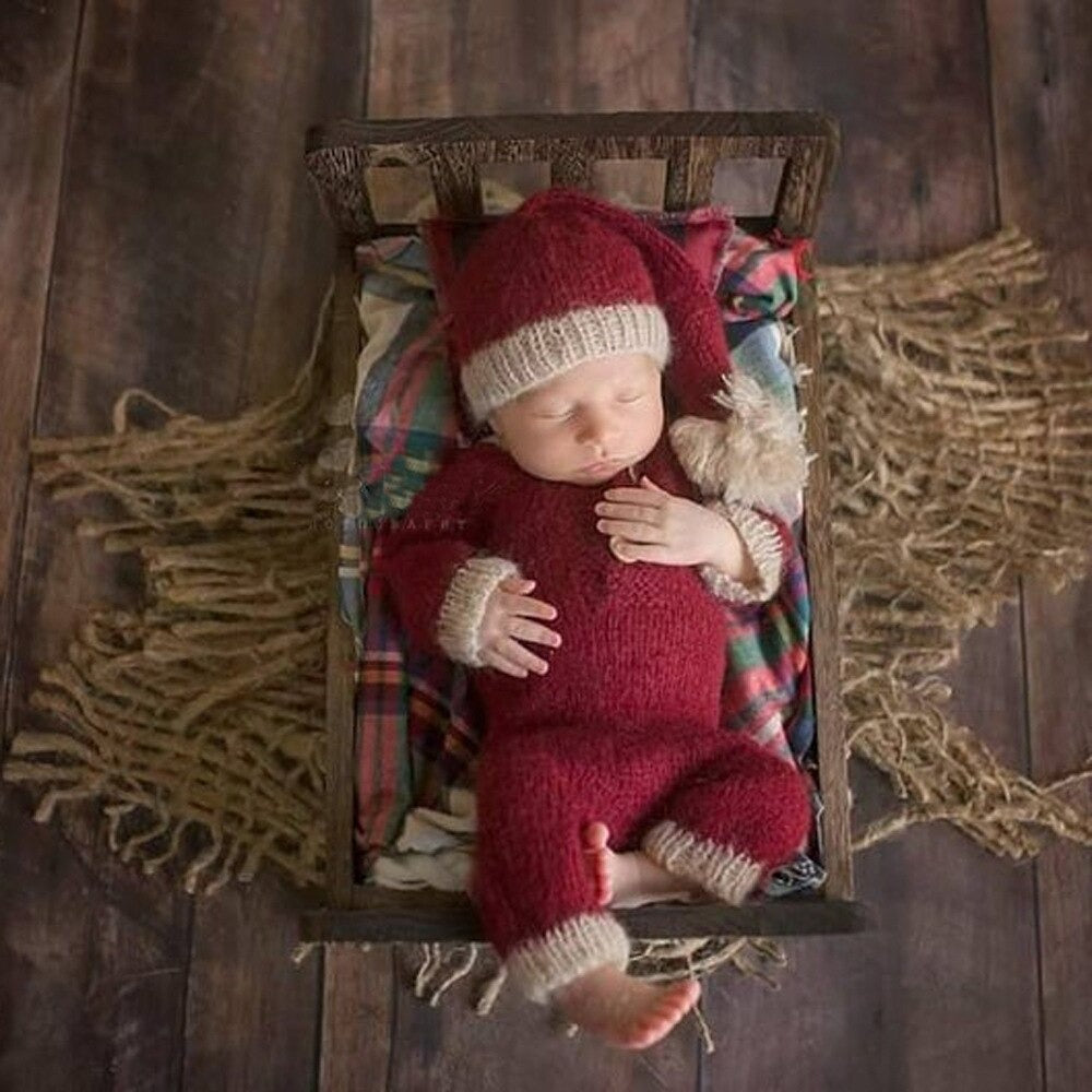 roupinha de ensaio de natal newborn recém nascido de lã macacão gorro touca chapéu bebê menino menina papai mamãe noel fotos
