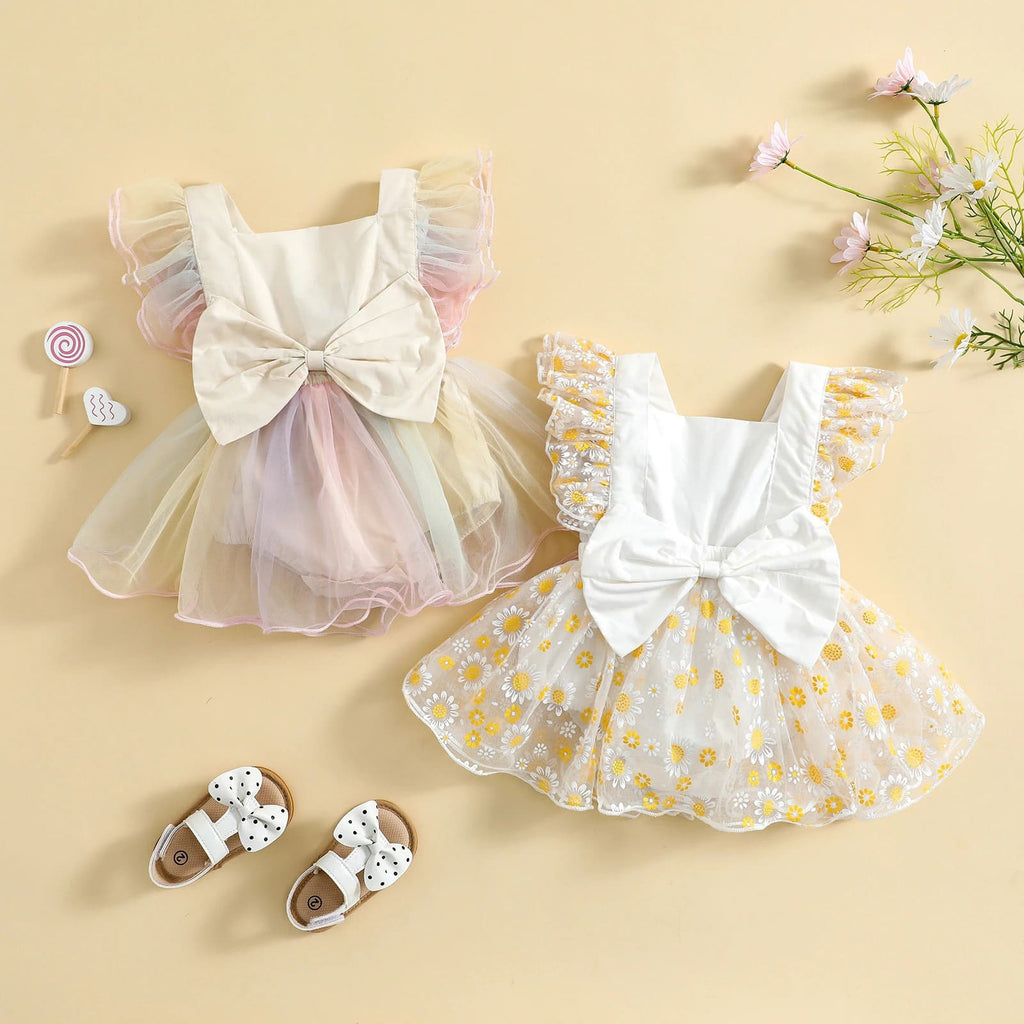 Vestidos de Festa ç/ Laço Tule Bebê Menina, 6 Meses, 12 Meses, 18 Meses, 24 Meses