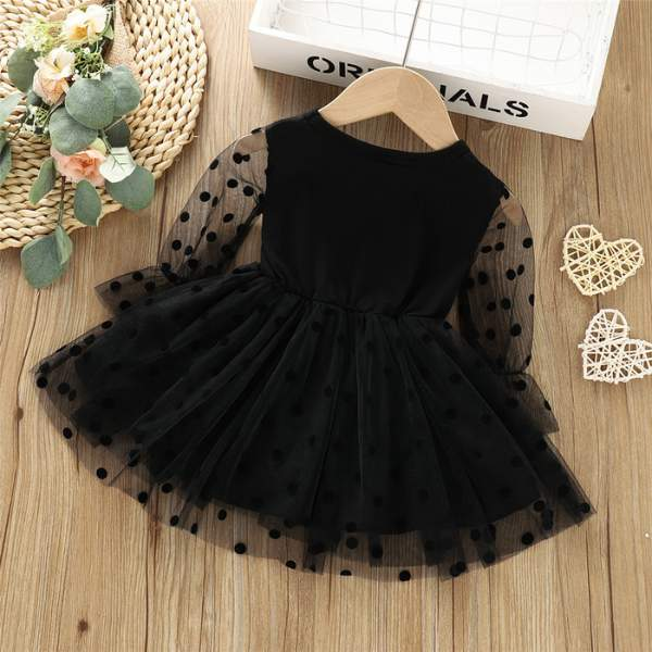 Vestido de Festa Manga de Tule Po Beb Menina 0 3 Anos
