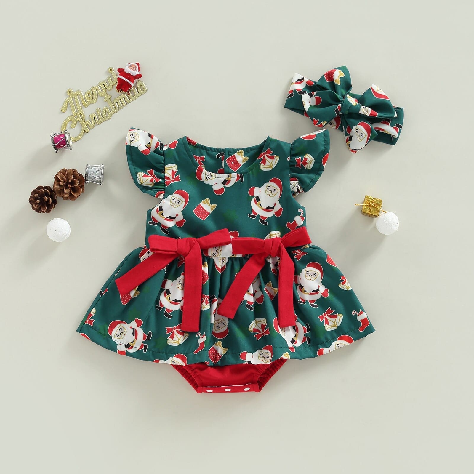 Vestido de Natal Papai Noel Bebê Menina Laço 6-24 Meses