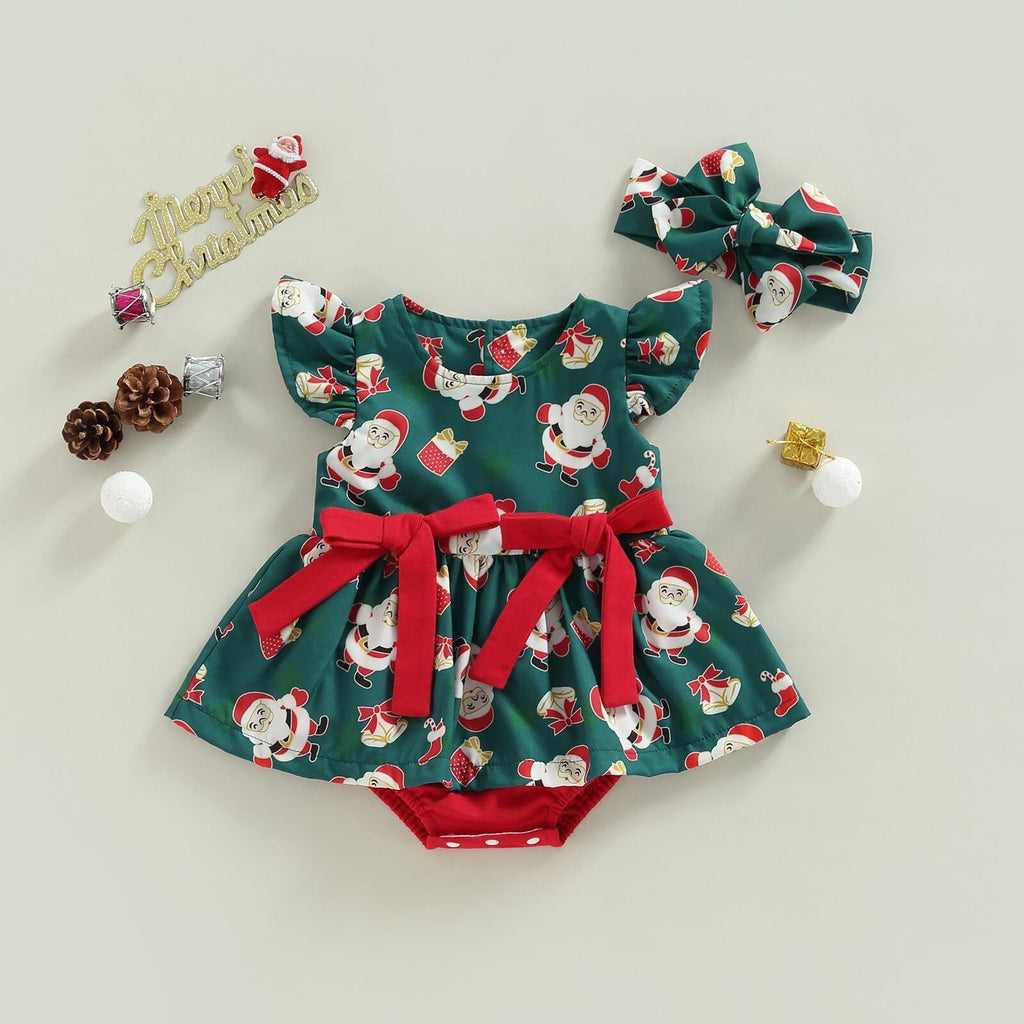 vestido de natal papai noel bebê menina com laço