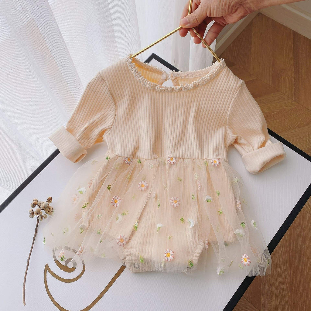 Vestido body com tule bordado creme Bebê Menina Creme 