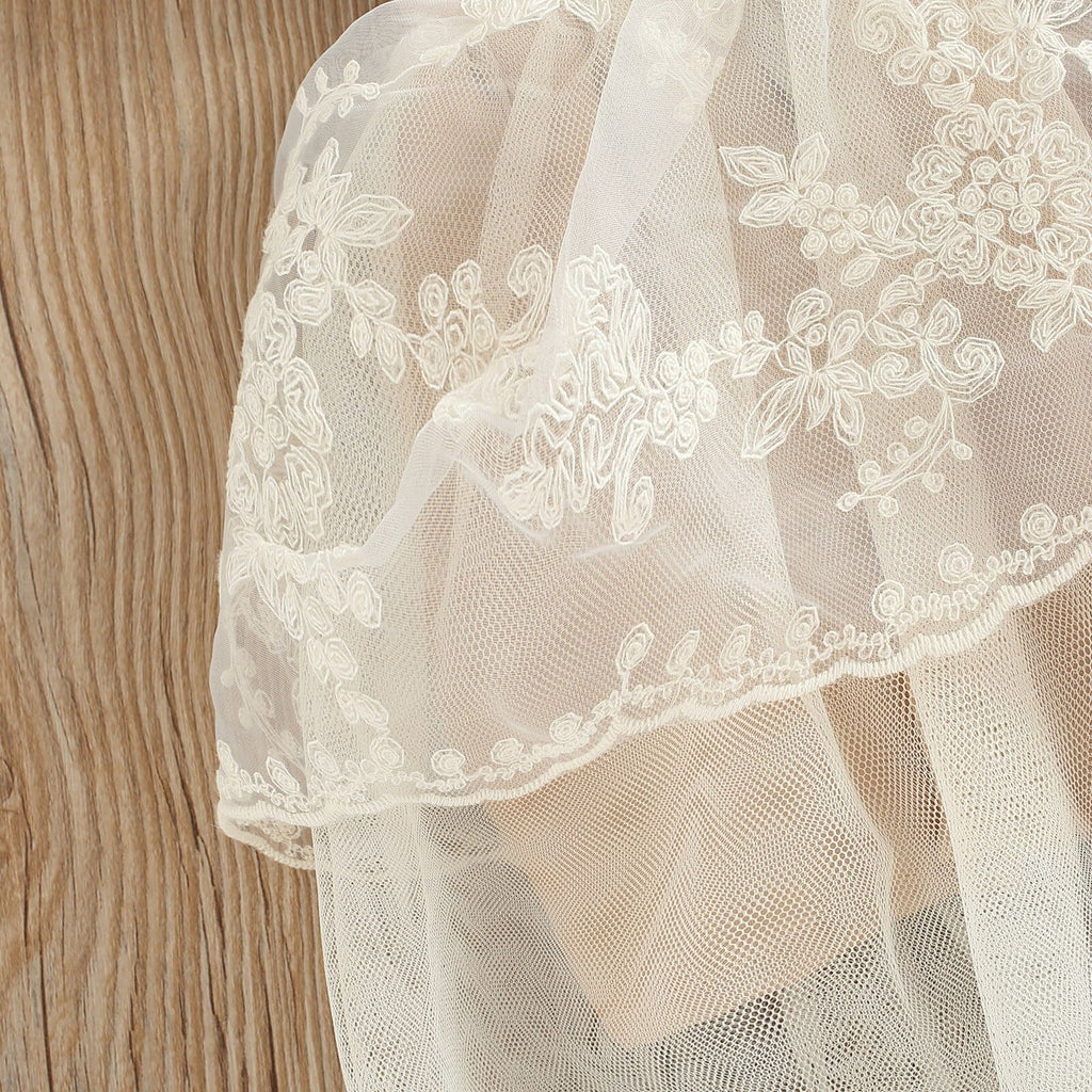 vestido de renda bebê princesa babados amarrações no ombro 6 9 12 18 24 meses floral estampado babado botão abotoadura amarração transparente fofo chique festa passeio evento batizado casamento aniversário ano novo natal bordado laço lacinho verão roupa criança infantil