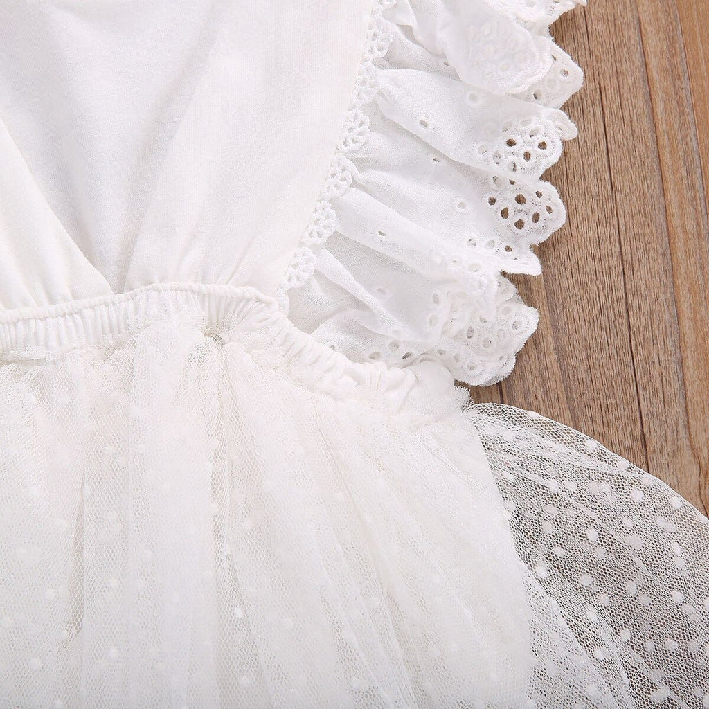 Vestido de Renda Branco Saia Transparente Tule + Laço Bebê Menina 0 3 6 9 12 18 24 meses babado botão abotoadura transparente fofo chique festa passeio evento batizado casamento aniversário ano novo natal bordado laço lacinho verão fresco fresquinho leve roupa criança infantil