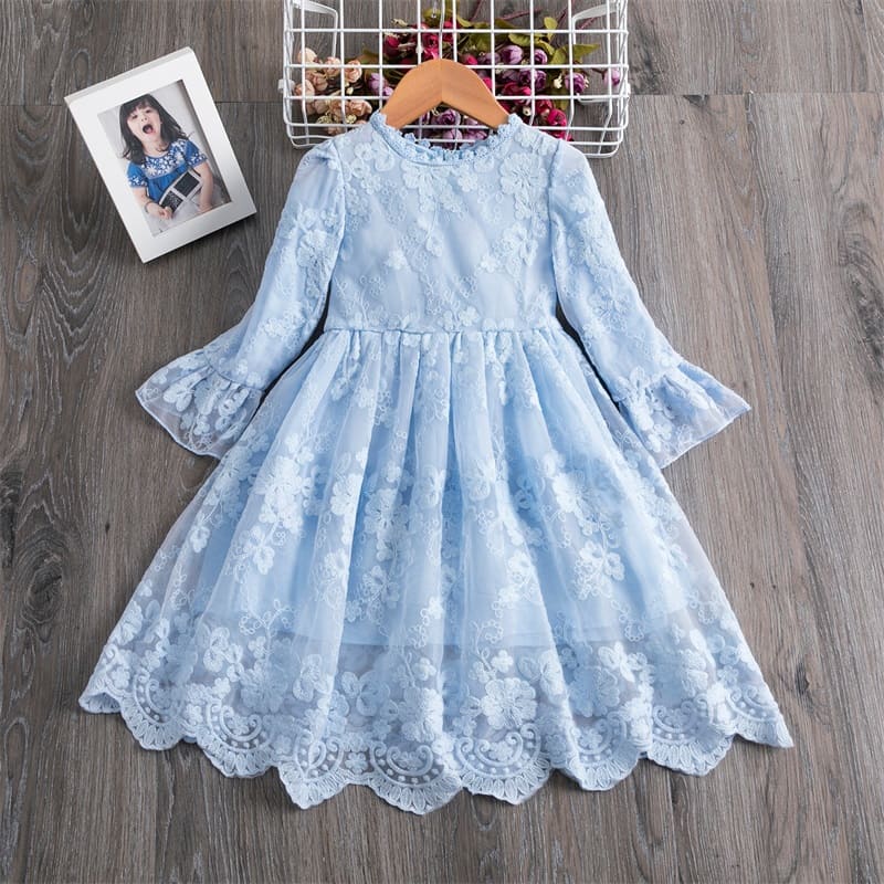 Vestido de Renda Manga Transparente Menina Batizado 2 8 Anos