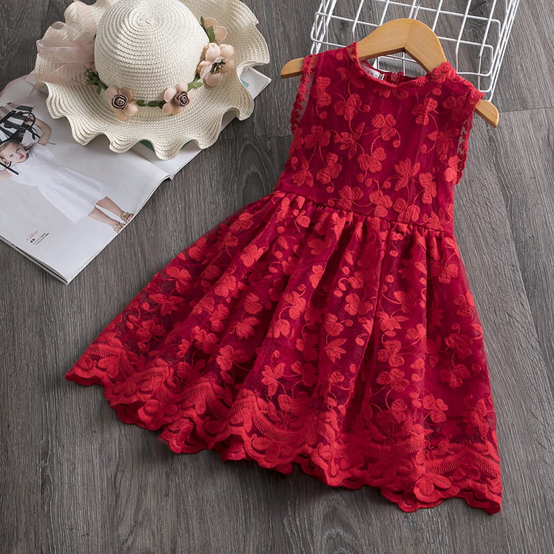 vestido de renda regata batizado menina 2 3 4 5 6 7 8 anos floral babado transparente fofo chique verão festa ano novo natal bordado vermelho