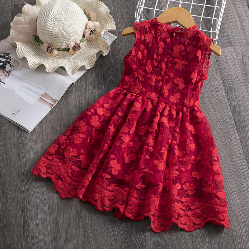 vestido de renda regata batizado menina 2 3 4 5 6 7 8 anos floral babado transparente fofo chique verão festa ano novo natal bordado vermelho