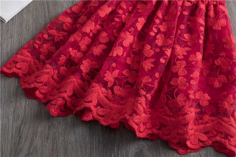 vestido de renda regata batizado menina 2 3 4 5 6 7 8 anos floral babado transparente fofo chique verão festa ano novo natal bordado vermelho