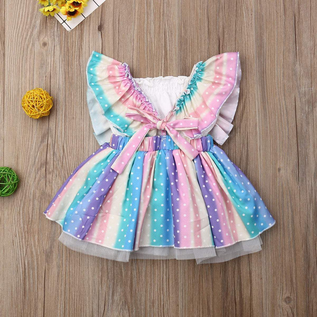 Vestido Bebê Menina Arco-íris Babados Verão | 3-18 Meses-arco-íris,babados,menina,verão,vestido