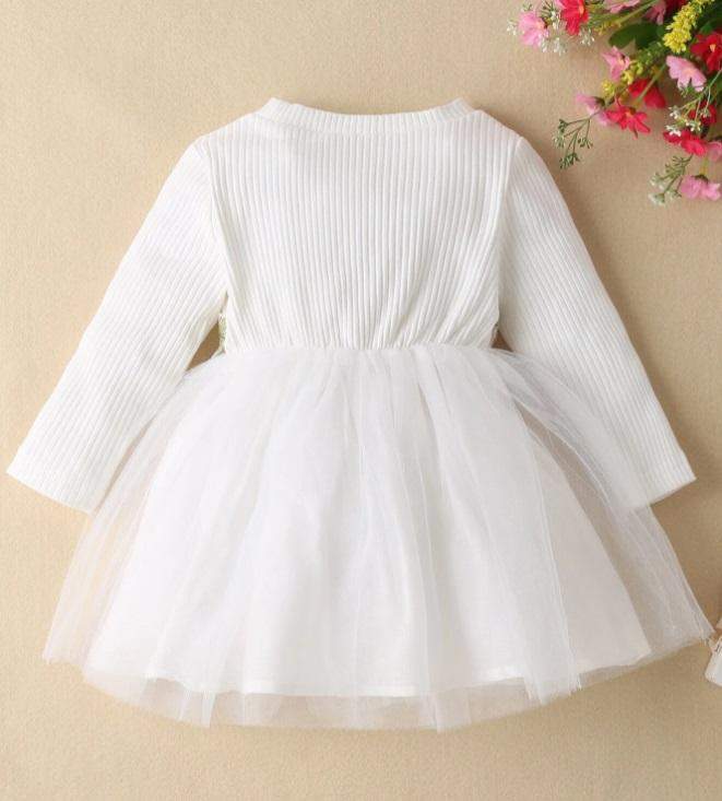 Vestido de Festa Bordado Manga Longa Bebê Menina