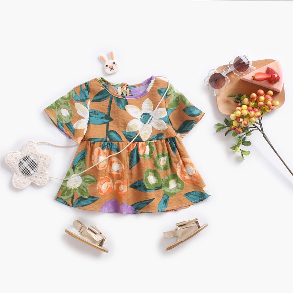 vestidos florais de verão manga curta bebê menina 6 9 12 18 24 meses 2 3 4 Anos floral estampado amarração fofo passeio fresco fresquinho leve roupa criança infantil laranja