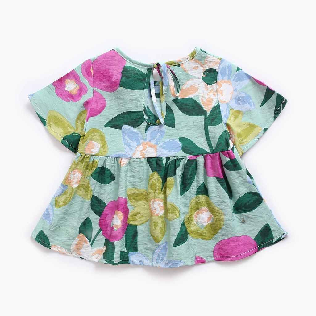 vestidos florais de verão manga curta bebê menina 6 9 12 18 24 meses 2 3 4 Anos floral estampado amarração fofo passeio fresco fresquinho leve roupa criança infantil verde