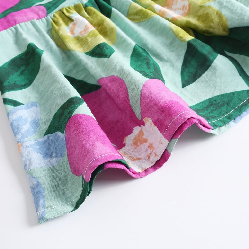 vestidos florais de verão manga curta bebê menina 6 9 12 18 24 meses 2 3 4 Anos floral estampado amarração fofo passeio fresco fresquinho leve roupa criança infantil verde