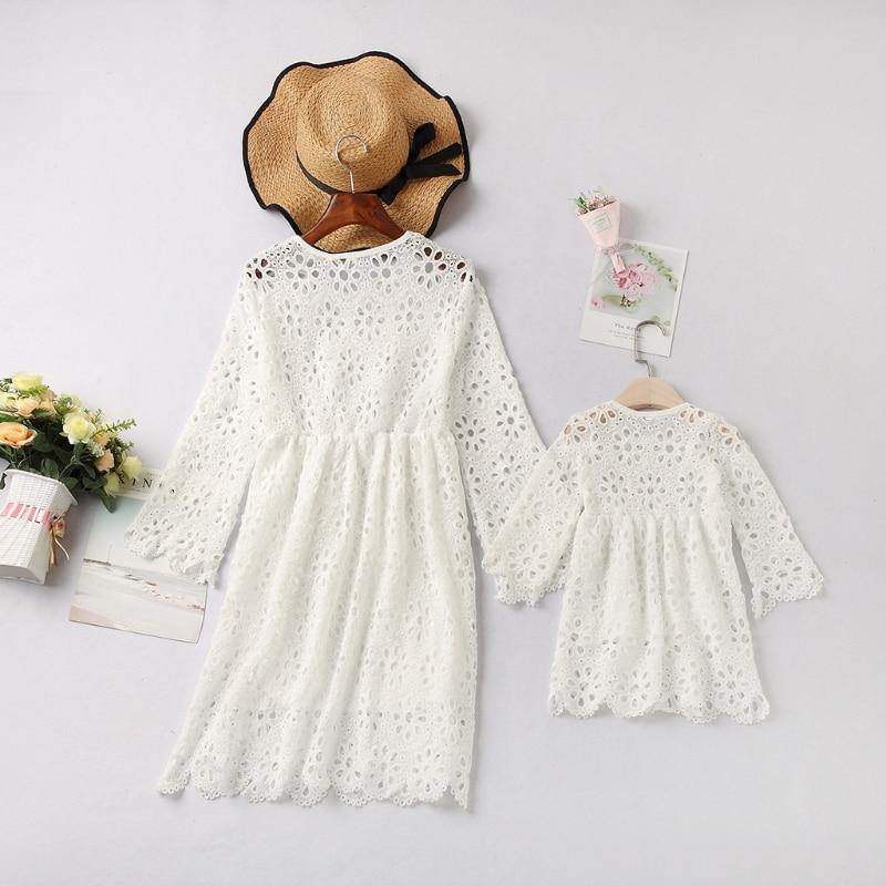 Vestido de Renda Branco Mãe e Filha | 6 Meses - 4 Anos-Internacional-menina,mãe,mãe e filha,rendas,roupa bebe,roupa menina,vestido
